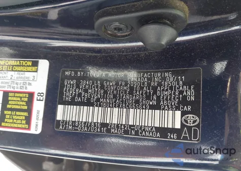 2011 Toyota Corolla Le from USA, damaged, VIN 2T1BU4EEXBC665649